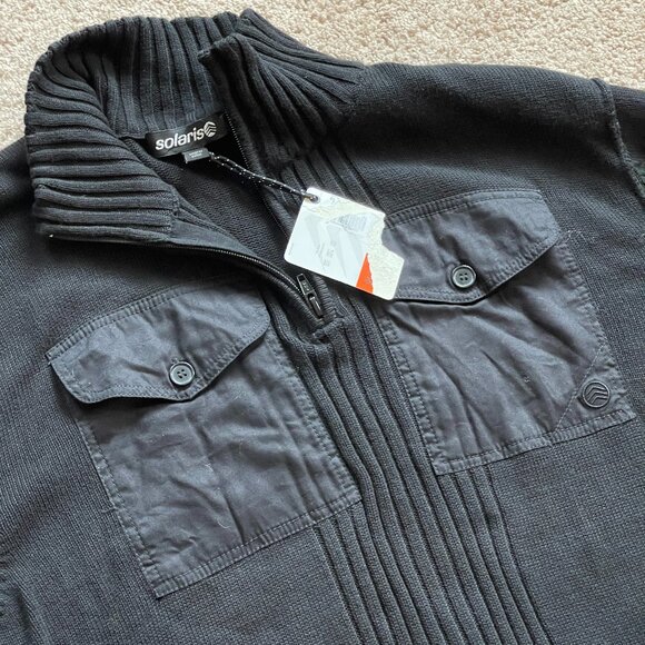 NWT Solaris 100%Cotton Front Pocket Ribbed 1/4 Zip Military Style Sweater MenXXL - Picture 2 of 10
